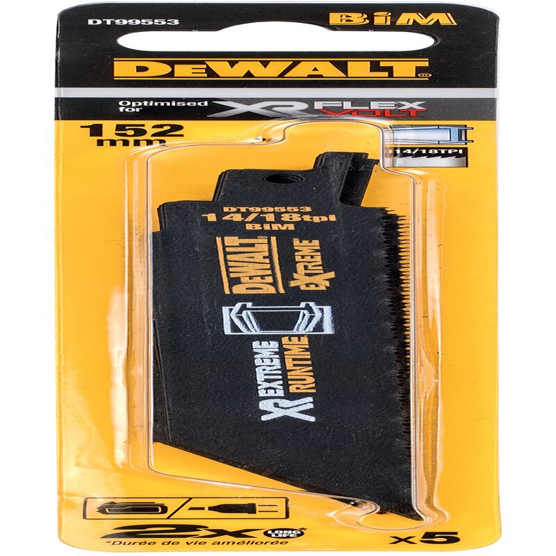 

Dewalt DT99553-QZ Hoja de Sierra Sable Bi-metal XR EXTREME RUNTIME Longuitud:152mm paso de diente 1,8-1,4 mm metales, tuberías, plásticos y PVC