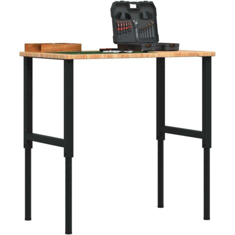 Banco de trabajo rectangular madera maciza 100x60x(71,5-98) cm