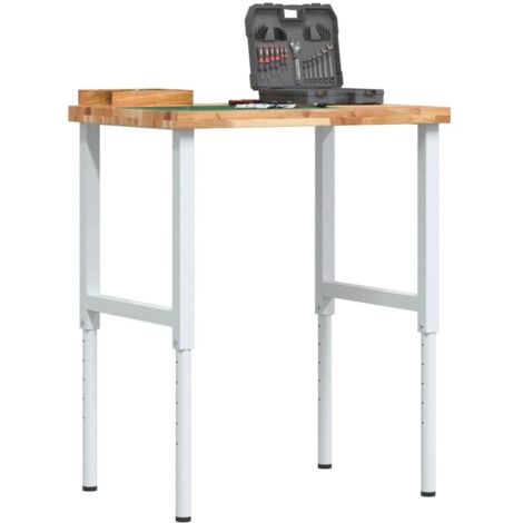 Banco de trabajo rectangular madera maciza 80x60x(73-99,5) cm