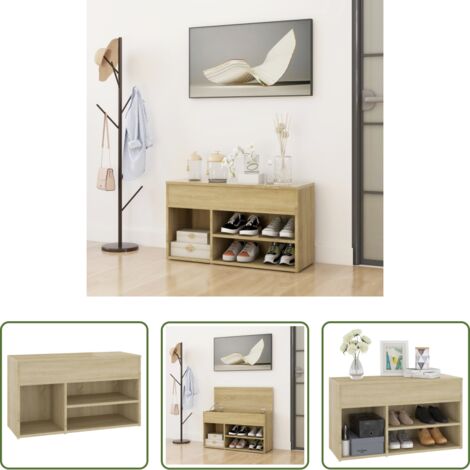 Banco de zapatos -  Banco zapatero madera contrachapada roble Sonoma 80x30x45 cm