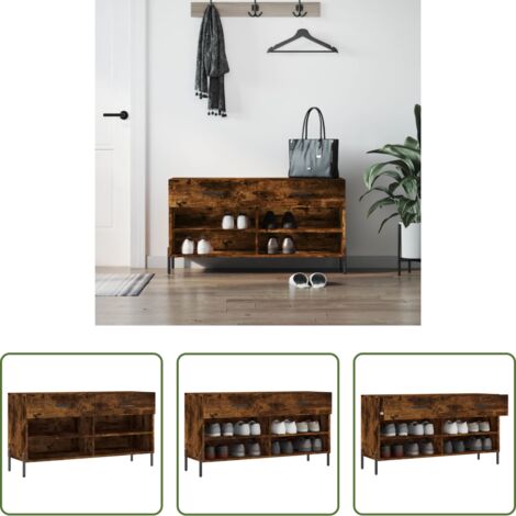 Banco de zapatos -  Banco zapatero madera de ingeniería roble ahumado 102x35x55 cm