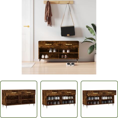 Banco de zapatos -  Banco zapatero madera de ingeniería roble ahumado 102x35x55 cm