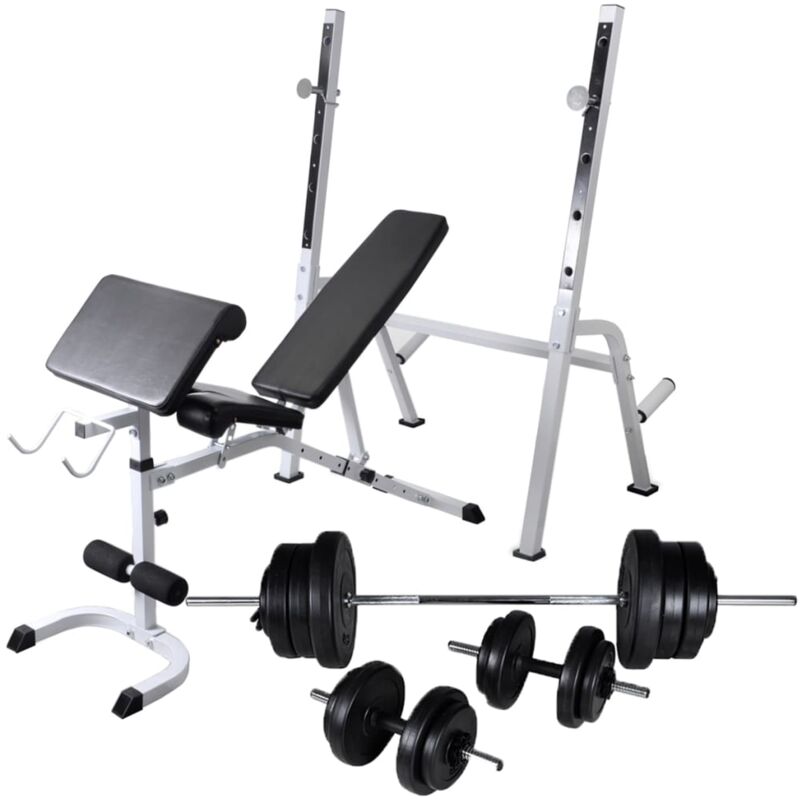 

Banco ejercicios con soporte pesas, pesas y mancuernas 60,5 kg - Negro - Vidaxl