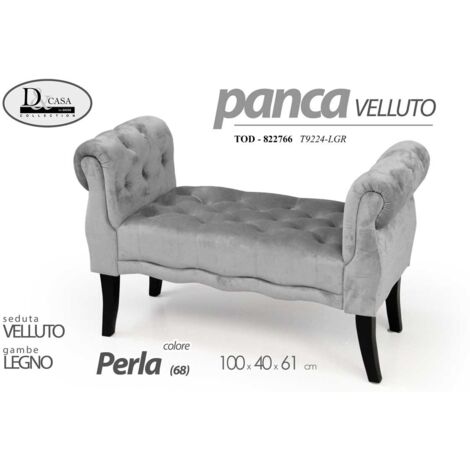 Banco en terciopelo gris perla con patas de madera