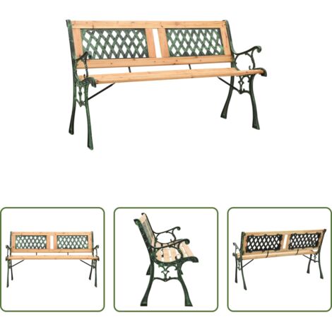 Banco exterior - Banco de jardín hierro fundido y madera de abeto maciza 122 cm