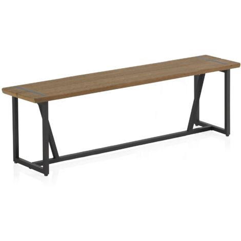 Banco Grande De Metal Con Asiento De Madera