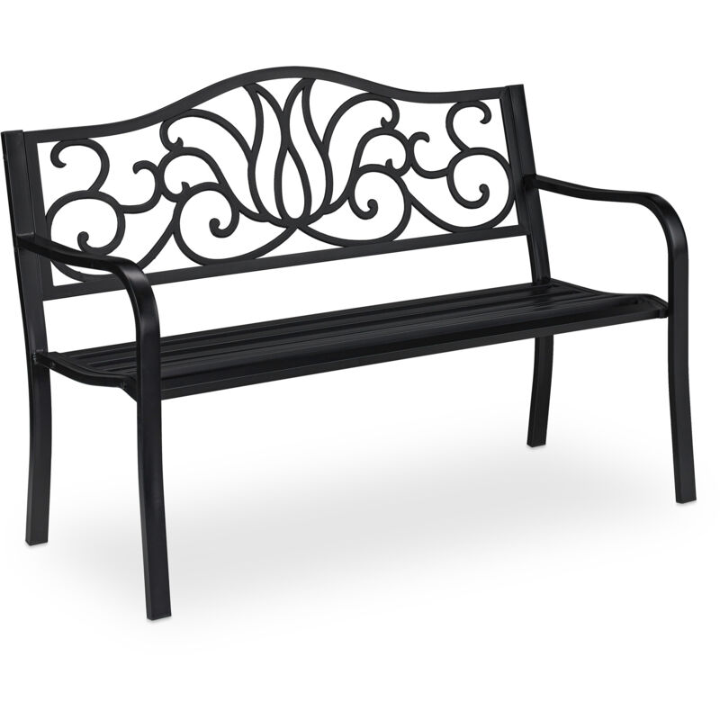 

Banco Jardín Antiguo, 2 Personas, Asiento Balcón y Terraza, Banca Exterior Metal, 90x127,5x63cm, Acero, Negro