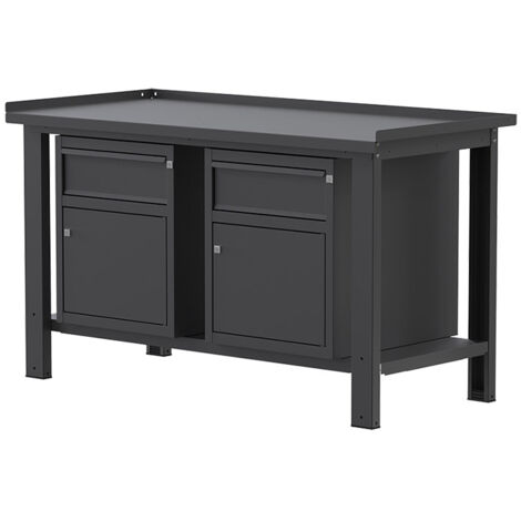 Banco lavoro SOGI X3N110A - 1.5 m - piano in acciaio - 2 armadi con anta e cassetto