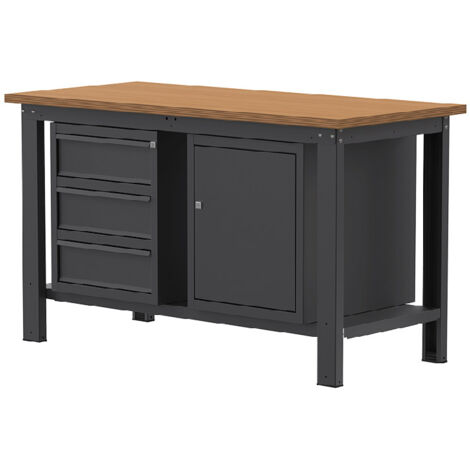 Banco lavoro SOGI X3N111L - 1.5 m - piano in legno - 3 cassetti + armadio con anta