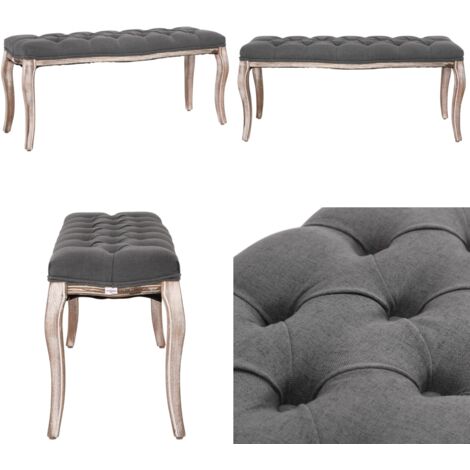Banco lino y madera maciza gris oscuro 110x38x48 cm - Banco de lino - Banco antiguo