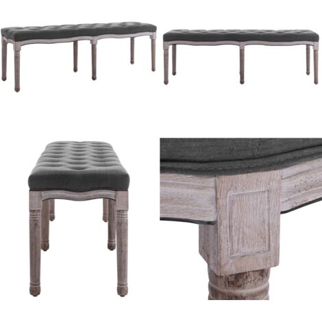Banco lino y madera maciza gris oscuro 150x40x48 cm - Banco de lino - Banco antiguo