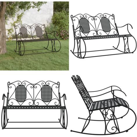 Banco mecedor de jardín de dos plazas acero negro 113 cm - Banco de jardín - Banco de acero