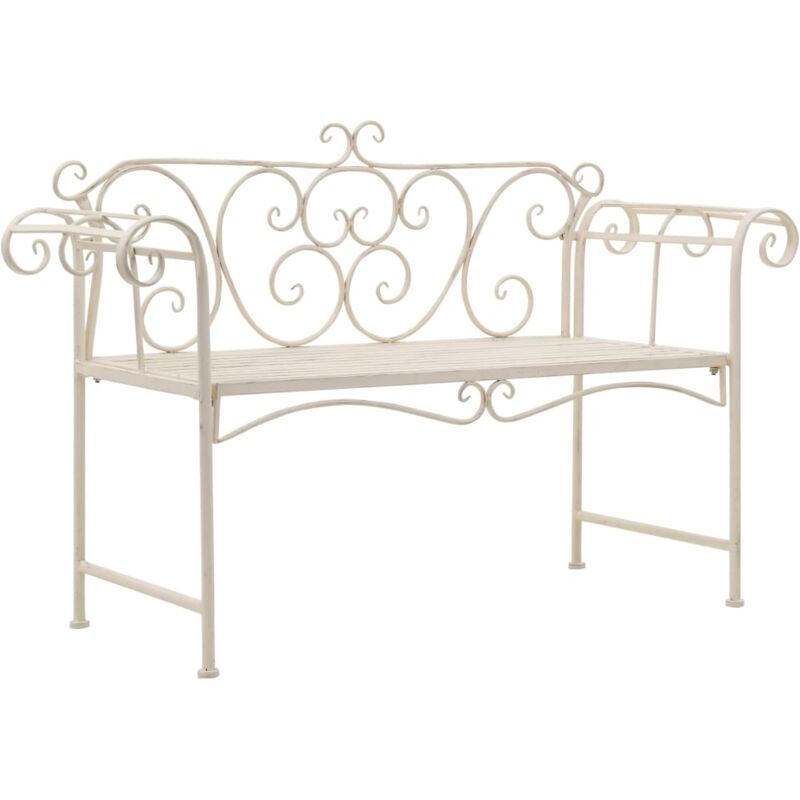 

vidaXL Banco de jardín 132 cm metal antiguo blanco - Blanco