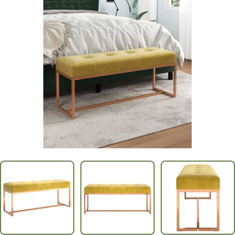 Banco multifuncional -  Banco de terciopelo amarillo mostaza 110x36x45 cm