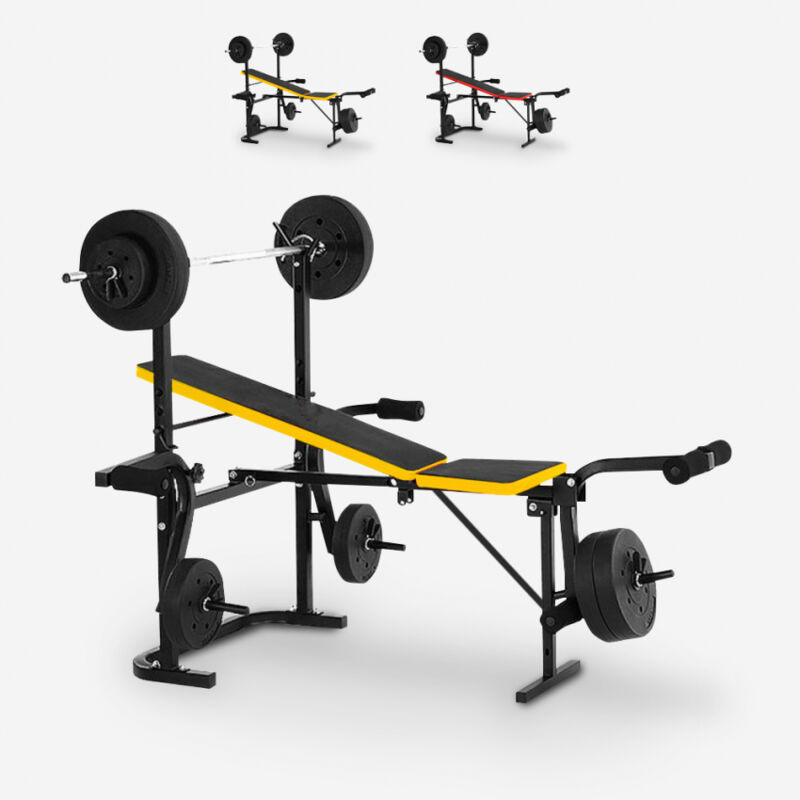 

Banco multiestación plegable con barra gimnasio en casa que ahorra espacio Balancer | Amarillo