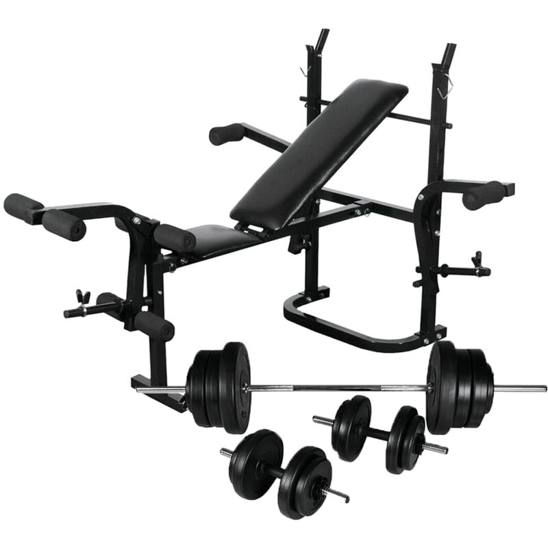 

Banco musculación con soporte pesas, pesas y mancuernas 60,5 kg - Negro