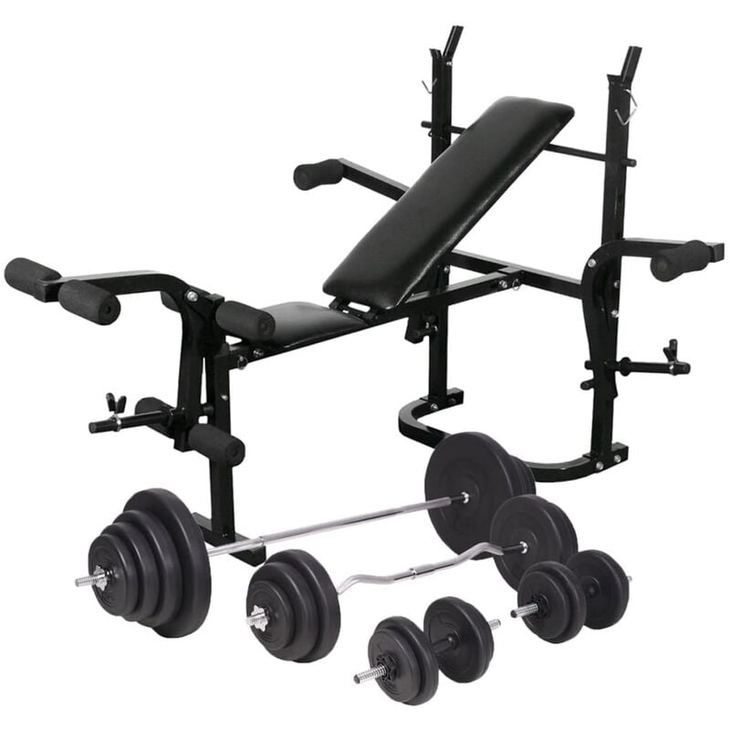 

Banco musculación con soporte pesas, pesas y mancuernas 120 kg - Negro - Vidaxl