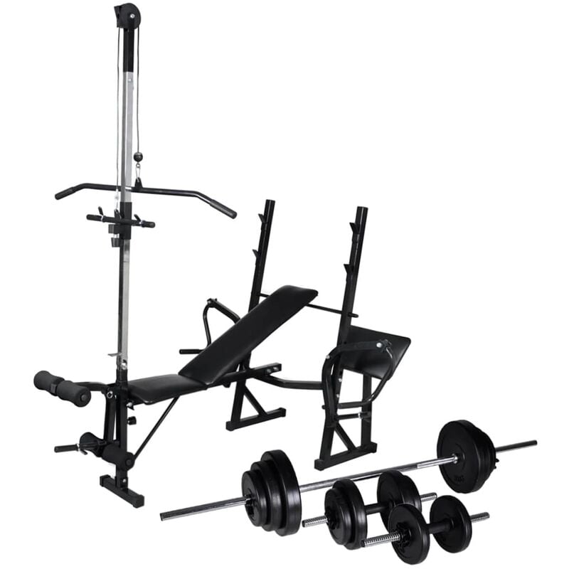 

vidaXL Banco musculación con soporte pesas, pesas y mancuernas 30,5 kg - Negro