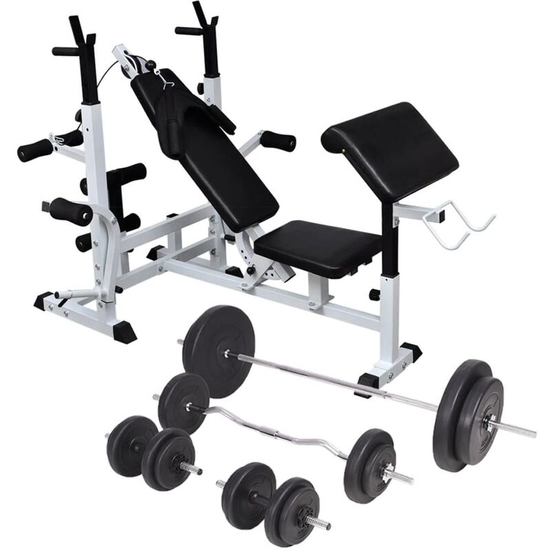 

Happyshopping - Banco musculacion con soporte pesas, pesas y mancuernas 90 kg