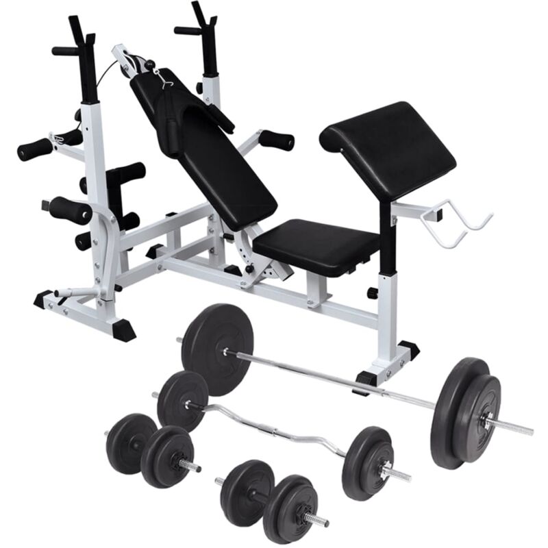 

Banco musculación con soporte pesas, pesas y mancuernas 90 kg - Negro - Vidaxl