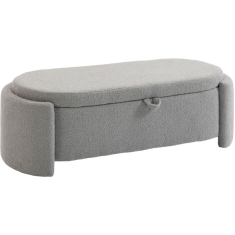 Banco ovalado de almacenamiento Puff Storage de 129 x 48,5 x 44 cm, tapizado en terciopelo Teddy, capacidad de carga de 200 kg, gris claro.