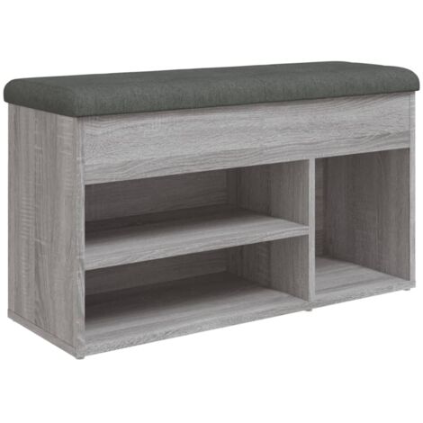 Banco para guardar zapatos con cojín de asiento 82 x 32 x 45,5 cm madera contrachapada color gris sonoma DEC024947