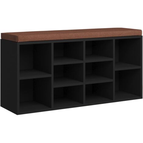 Banco para guardar zapatos con cojín de asiento marrón y compartimentos 103 x 30 x 48 cm madera contrachapada negra DEC024914
