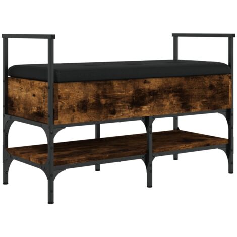 Banco para guardar zapatos con cojín de asiento negro 85,5 x 42 x 57,5 cm en madera contrachapada color roble ahumado DEC024856
