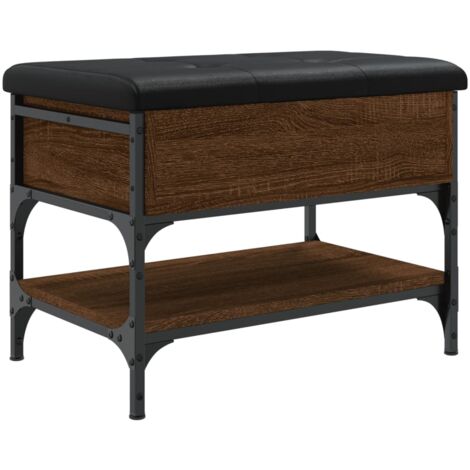 Banco para guardar zapatos con compartimento y cojín de asiento negro 62 x 42 x 45 cm madera contrachapada color roble marrón DEC024870