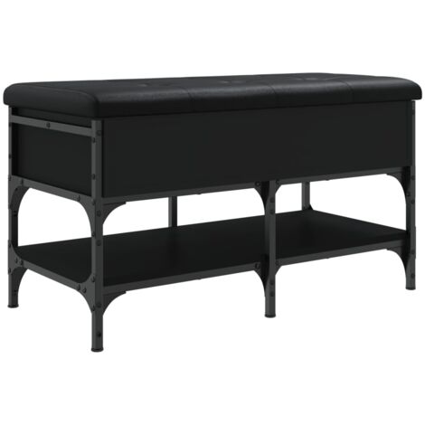Banco para guardar zapatos, espacio de almacenamiento, asiento, cojín negro, 82 x 42 x 45 cm, en madera contrachapada negra DEC024927