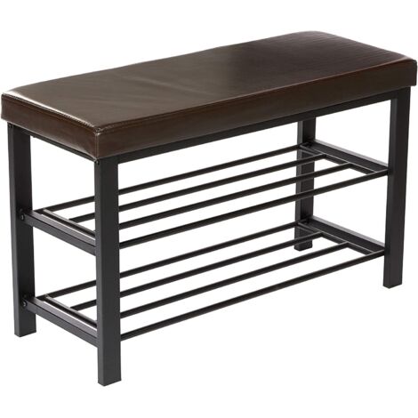 Banco para guardar zapatos mueble taburete sintético 2 niveles marrón 130000360