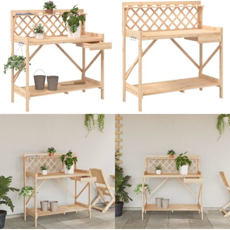Banco para macetas con enrejado de madera maciza de abeto - Banco para plantas - Banco de jardín