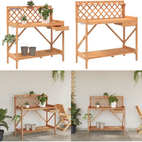 Banco para macetas con enrejado madera maciza de abeto marrón - Banco para plantas - Banco de jardín