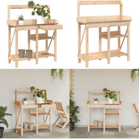 Banco para macetas con estantes de madera maciza de abeto - Estante para plantas - Banco de madera
