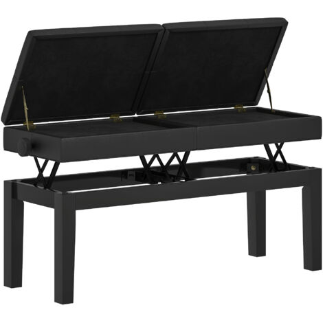 Banco para piano, taburete para piano, piel sintética, asiento doble ajustable, espacio de almacenamiento, negro.