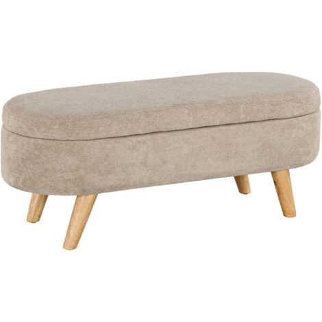 HOMCOM Banco pie de cama banco almacenaje con patas de madera y asiento acolchado carga 120 kg puff almacenaje ovalado para dormitorio entrada pasillo beige