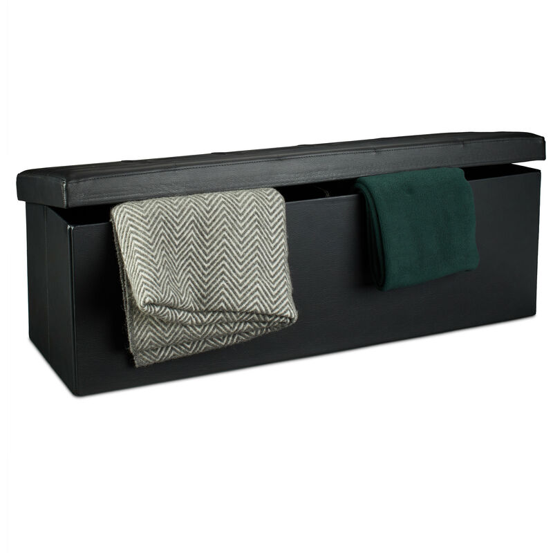 

Banco plegable, Baúl de almacenaje XL, Asiento cómodo, Cuero sintético & MDF, 38 x 114 x 38 cm, Negro