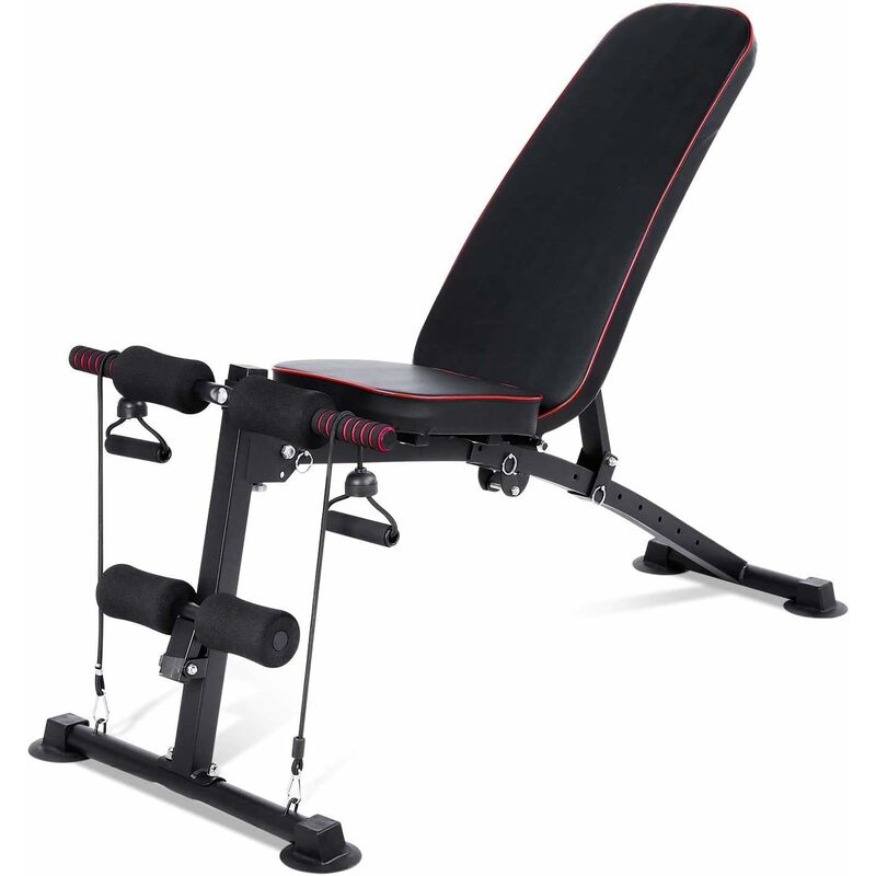 

Banco Plegable de Pesas, Banco Multifunción de Ejercicio, Banco de Abdominales 2en1 con Cuerda, Respaldo Ajustable de 7 Posiciones,Cargable hasta