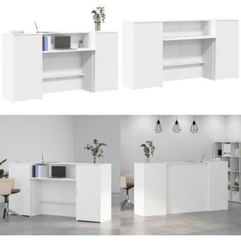 Banco Reception Bianco 200x50x103,5 cm in Legno Multistrato - Bancone - Archiviazione