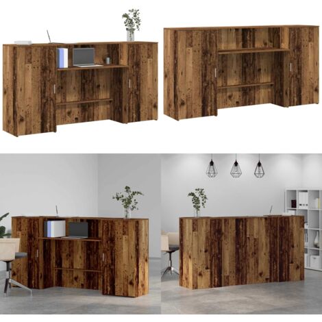 Banco Reception Legno Vecchio 200x50x103,5 cm Legno Multistrato - Mobile da ufficio - Armadietto portaoggetti