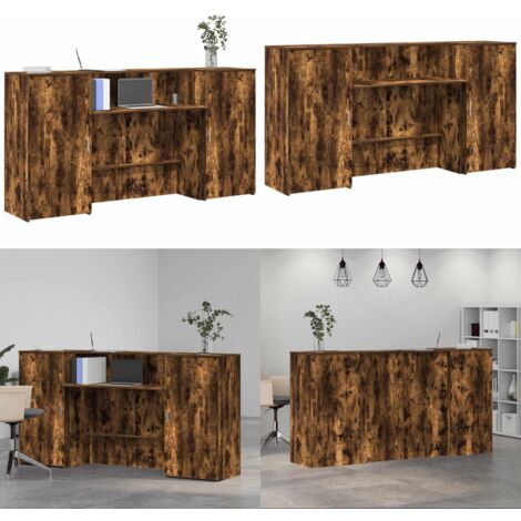 Banco Reception Rovere Fumo 200x50x103,5cm in Legno Multistrato - Armadietto - Truciolato