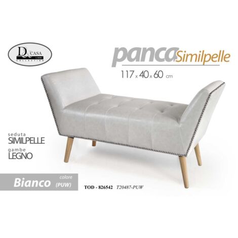 Banco retro en polipiel blanca patas de madera