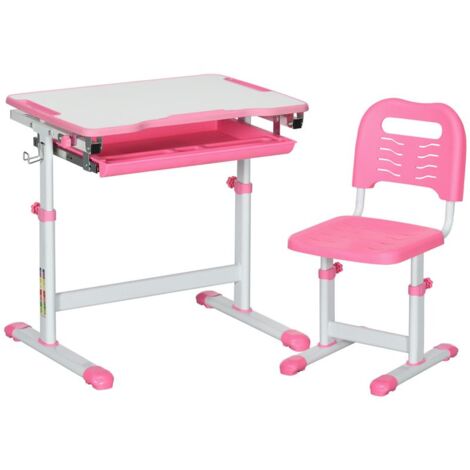 BANCO SCUOLA PER BAMBINI 6-12 ANNI CON SEDIA E ALTEZZA REGOLABILE. PIANO INCLINABILE. 66X47X52-77 CM. ROSA