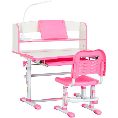 Banco Scuola per Bambini Regolabile con Luce LED Leggio e Portapenne Rosa