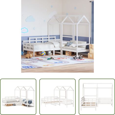Banco -  Set de sofá cama con banco y techo madera pino blanco 80x200 cm