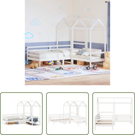 Banco -  Set de sofá cama con banco y techo madera pino blanco 80x200 cm