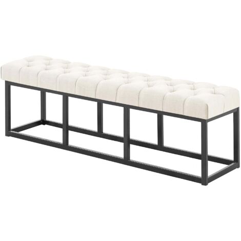 Banco tapizado 150 cm tela crema con estructura de metal negro diseño contemporáneo 100008386