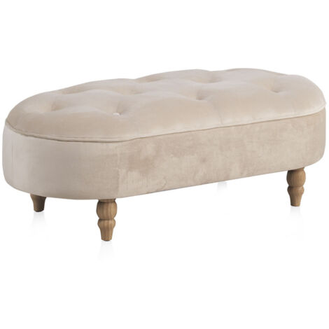 Banco Tapizado Terciopelo Beige, Patas Madera Natural