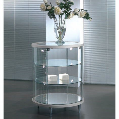 Banco Vetrina Rotondo in Cristallo Temperato H 93 cm Colore Bianco Lucido