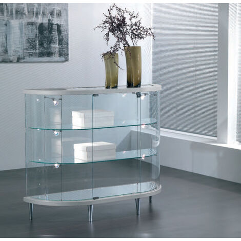 Banco Vetrina Semiovale in Cristallo Temperato  H 93 cm Colore Silver